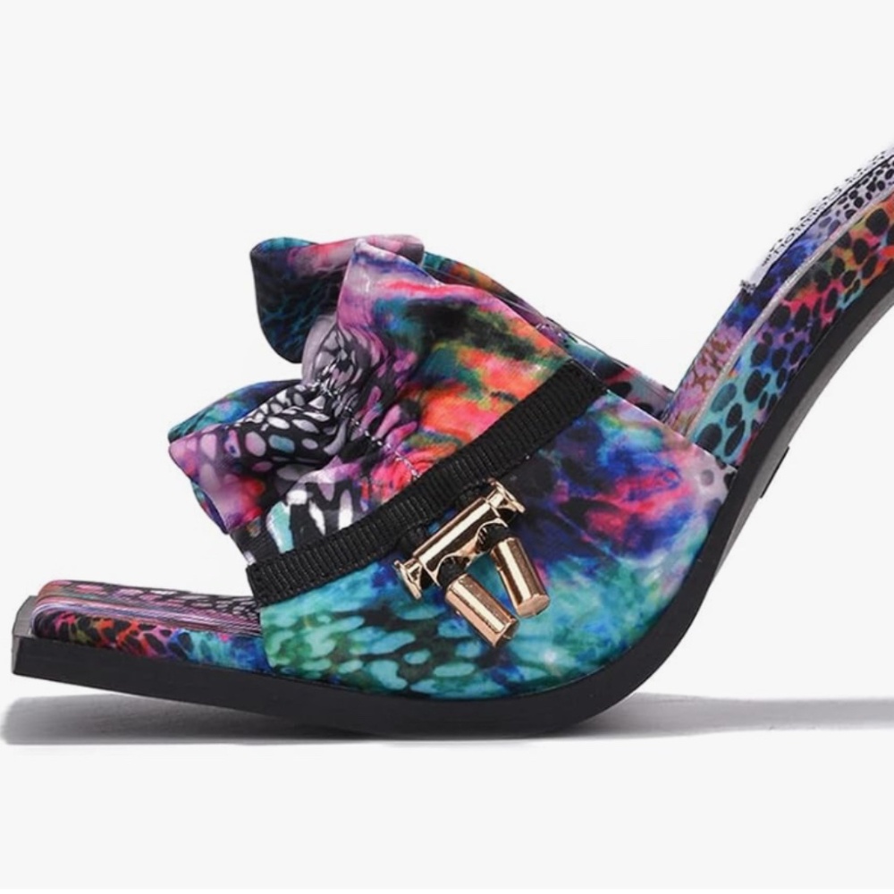 Iliana Slip On Square Open Toe High Heel Clogs Slides Multi Color Print  Size 9